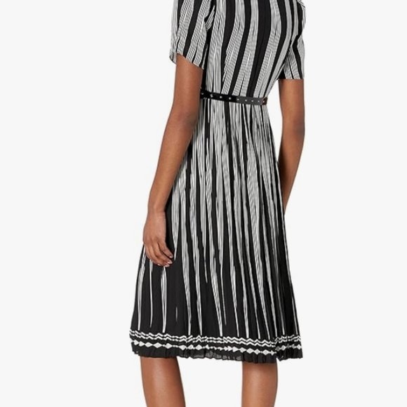 [NEW] Karl Lagerfeld Paris Striped Chiffon Dress/Bow Neck/Black Dress (Size 4) - Picture 2 of 11